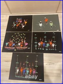 Mid Century Atomic Tribal African Dance Modernist Signed LOT OF 5 10x13