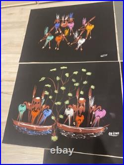Mid Century Atomic Tribal African Dance Modernist Signed LOT OF 5 10x13