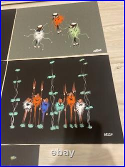 Mid Century Atomic Tribal African Dance Modernist Signed LOT OF 5 10x13