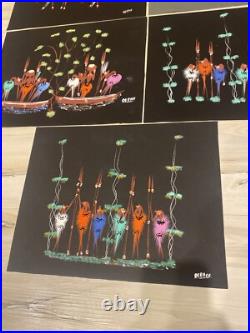 Mid Century Atomic Tribal African Dance Modernist Signed LOT OF 5 10x13