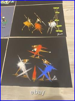 Mid Century Atomic Tribal African Dance Modernist Signed LOT OF 6 10x13