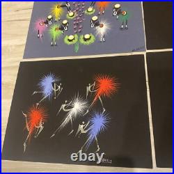 Mid Century Atomic Tribal African Dance Modernist Signed LOT OF 6 10x13