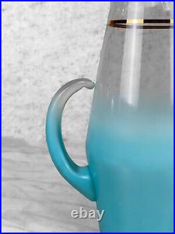Mid-Century Atomic Turquoise Blue Blown Glass Ewer Pitcher
