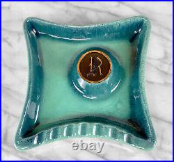Mid-Century Atomic Turquoise Porcelain Monogram R Ashtray