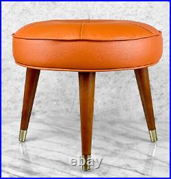 Mid-Century Atomic UFO Orange Tuft Round Footstool Ottoman
