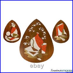 Mid-Century Atomic Walnut Orange Popcorn Wall Hanging Plaques Set of 3 Mid-Century Atomic Walnut Orange Popcorn Wall Hanging Plaques Set of 3