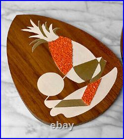 Mid-Century Atomic Walnut Orange Popcorn Wall Hanging Plaques Set of 3