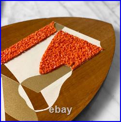 Mid-Century Atomic Walnut Orange Popcorn Wall Hanging Plaques Set of 3 Mid-Century Atomic Walnut Orange Popcorn Wall Hanging Plaques Set of 3