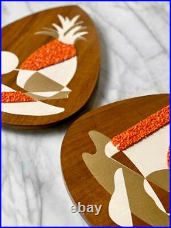 Mid-Century Atomic Walnut Orange Popcorn Wall Hanging Plaques Set of 3 Mid-Century Atomic Walnut Orange Popcorn Wall Hanging Plaques Set of 3