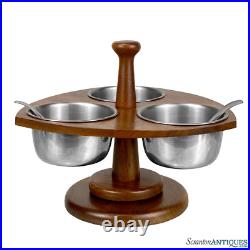 Mid-Century Atomic Walnut Sculptural Condiment Serving Bowl Lazy Susan Mid-Century Atomic Walnut Sculptural Condiment Serving Bowl Lazy Susan