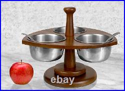 Mid-Century Atomic Walnut Sculptural Condiment Serving Bowl Lazy Susan Mid-Century Atomic Walnut Sculptural Condiment Serving Bowl Lazy Susan