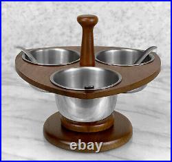 Mid-Century Atomic Walnut Sculptural Condiment Serving Bowl Lazy Susan Mid-Century Atomic Walnut Sculptural Condiment Serving Bowl Lazy Susan
