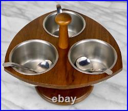 Mid-Century Atomic Walnut Sculptural Condiment Serving Bowl Lazy Susan Mid-Century Atomic Walnut Sculptural Condiment Serving Bowl Lazy Susan
