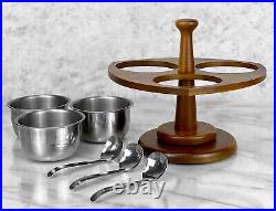 Mid-Century Atomic Walnut Sculptural Condiment Serving Bowl Lazy Susan Mid-Century Atomic Walnut Sculptural Condiment Serving Bowl Lazy Susan