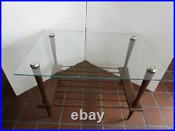 Mid Century Atomic Wood Coffee Table Glass Top 1960's 20 ½H tapered legs 30 W