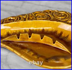 Mid-Century Atomic Yellow Porcelain Drip Glaze Boomerang Ashtray