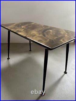 Mid-Century French Atomic Lacquered Coffee Table Marble Effect Top, Metal Legs