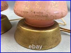 Mid-Century MOD Atomic Retro Table Lamps Pink Glass Gold Fiberglass Shades
