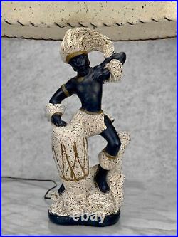 Mid-Century Modern Atomic Blackamoor Tribal Dancer Chalkware Lamps A Pair