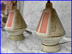 Mid-Century Modern Atomic Ceramic Table Lamps with Orange Shades A Pair