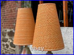 Mid-Century Modern Atomic Ceramic Table Lamps with Orange Shades A Pair