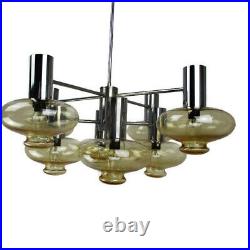Mid Century Modern Atomic Chandelier 8 Amber Glass Sconces Lights era Sciolari