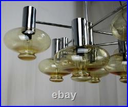 Mid Century Modern Atomic Chandelier 8 Amber Glass Sconces Lights era Sciolari