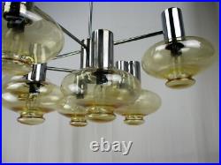 Mid Century Modern Atomic Chandelier 8 Amber Glass Sconces Lights era Sciolari