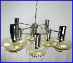Mid Century Modern Atomic Chandelier 8 Amber Glass Sconces Lights era Sciolari