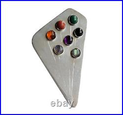 Mid Century Modern Atomic Design Sterling Silver Multi Gemstone Brooch Artisan