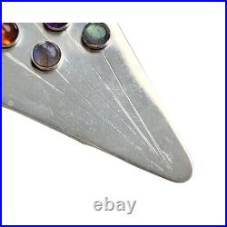 Mid Century Modern Atomic Design Sterling Silver Multi Gemstone Brooch Artisan