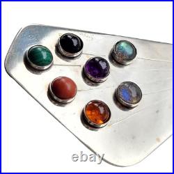 Mid Century Modern Atomic Design Sterling Silver Multi Gemstone Brooch Artisan