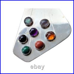 Mid Century Modern Atomic Design Sterling Silver Multi Gemstone Brooch Artisan