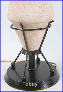 Mid Century Modern Atomic Rocket Pink Black Vintage Table Lamp Fiberglass Shade