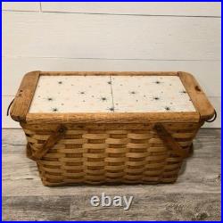 Mid Century Modern Atomic Starburst pattern Picnic Basket Pink Star Vintage MCM Mid Century Modern Atomic Starburst pattern Picnic Basket Pink Star Vintage MCM