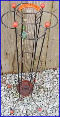 Mid Century Modern Atomic Style Wire Umbrella Stick Stand Black Red