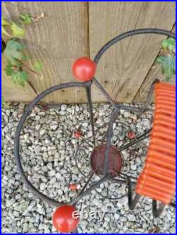 Mid Century Modern Atomic Style Wire Umbrella Stick Stand Black Red
