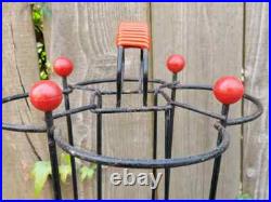 Mid Century Modern Atomic Style Wire Umbrella Stick Stand Black Red