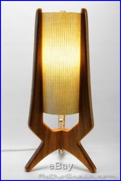 Mid-Century Modern Atomic Table Lamp Walnut Aqua Shade by Retro Grain