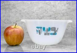 Mid-Century Modern Atomic White & Turquoise Kitchen Mixing Bowls A Pair Mid-Century Modern Atomic White & Turquoise Kitchen Mixing Bowls A Pair