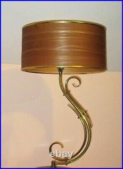 Mid Century Modern Brass Table Lamp Sculpture Fiberglass Amber Shade Atomic MCM