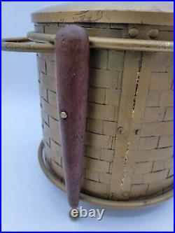 Mid-Century Modern Brass Tone Metal Wood Glass Atomic Ice Bucket MCM