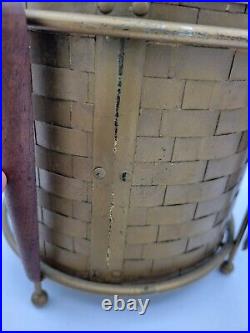 Mid-Century Modern Brass Tone Metal Wood Glass Atomic Ice Bucket MCM