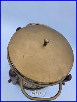 Mid-Century Modern Brass Tone Metal Wood Glass Atomic Ice Bucket MCM