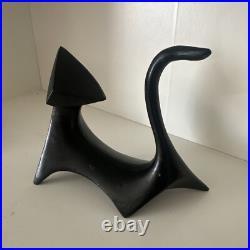 Mid Century Modern Design Black Atomic Cubist Ceramic Cat Figurines