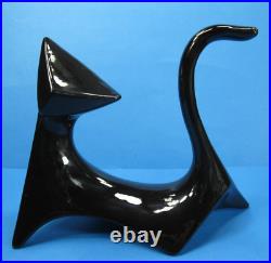 Mid Century Modern MCM Black Atomic Cubist Ceramic Cat Figurine VTG Retro (A)