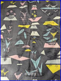 Mid Century Modern Pastel Bird Birdcage Abstract Atomic Curtain Fabric Barkcloth Mid Century Modern Pastel Bird Birdcage Abstract Atomic Curtain Fabric Barkcloth