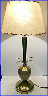 Mid Century Modern TABLE LAMP STARBURST Sputnik Wire 1950's Taupe with Gold ATOMIC