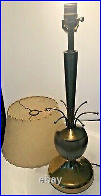Mid Century Modern TABLE LAMP STARBURST Sputnik Wire 1950's Taupe with Gold ATOMIC