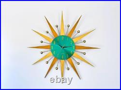 Mid Century Modern Wall Clock 31 Sunburst Teal Retro Decor Atomic